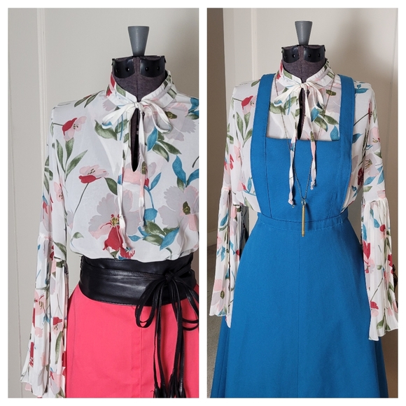 Tops - Sheer Floral Print Blouse